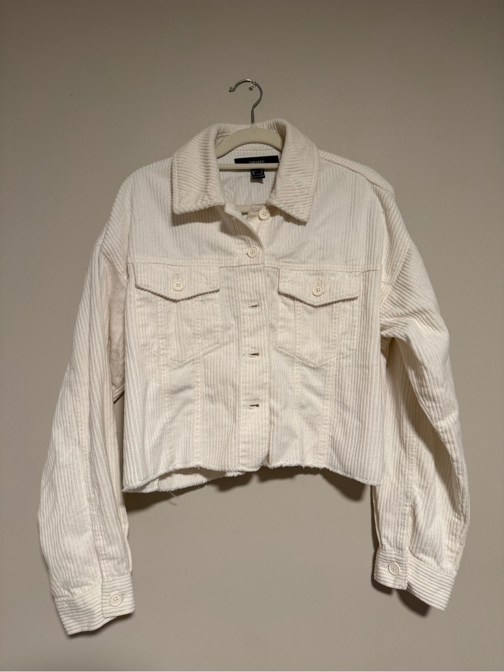 Forever 21 Cropped Corduroy Jacket in Cream